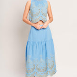 SKY BLOOM WOVEN EYELET TOP