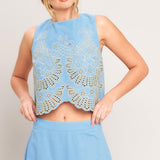 SKY BLOOM WOVEN EYELET TOP