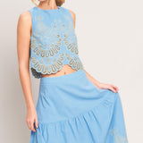 SKY BLOOM WOVEN EYELET TOP
