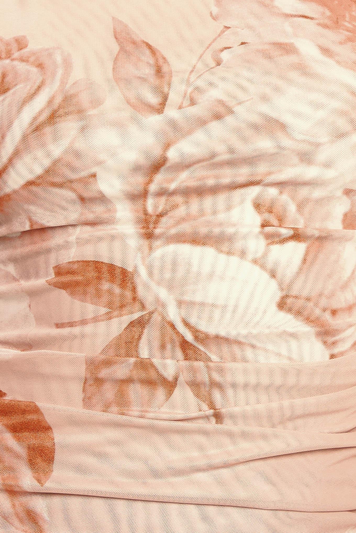 Fabric detail of Flying Tomato Delicate Dream Power Mesh Top in peach