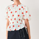 CHERRY KISS POLKA DOT WOVEN TOP