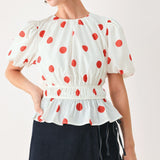 CHERRY KISS POLKA DOT WOVEN TOP
