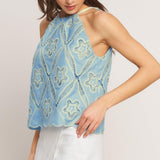 SKY LACE SUMMER HALTER WOVEN TOP