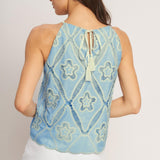 SKY LACE SUMMER HALTER WOVEN TOP