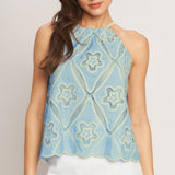 SKY LACE SUMMER HALTER WOVEN TOP