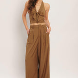 UMBER FLOW WOVEN HALTER TOP