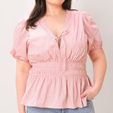 LOVELY CHARM PINK WOVEN TOP