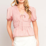 LOVELY CHARM PINK WOVEN TOP