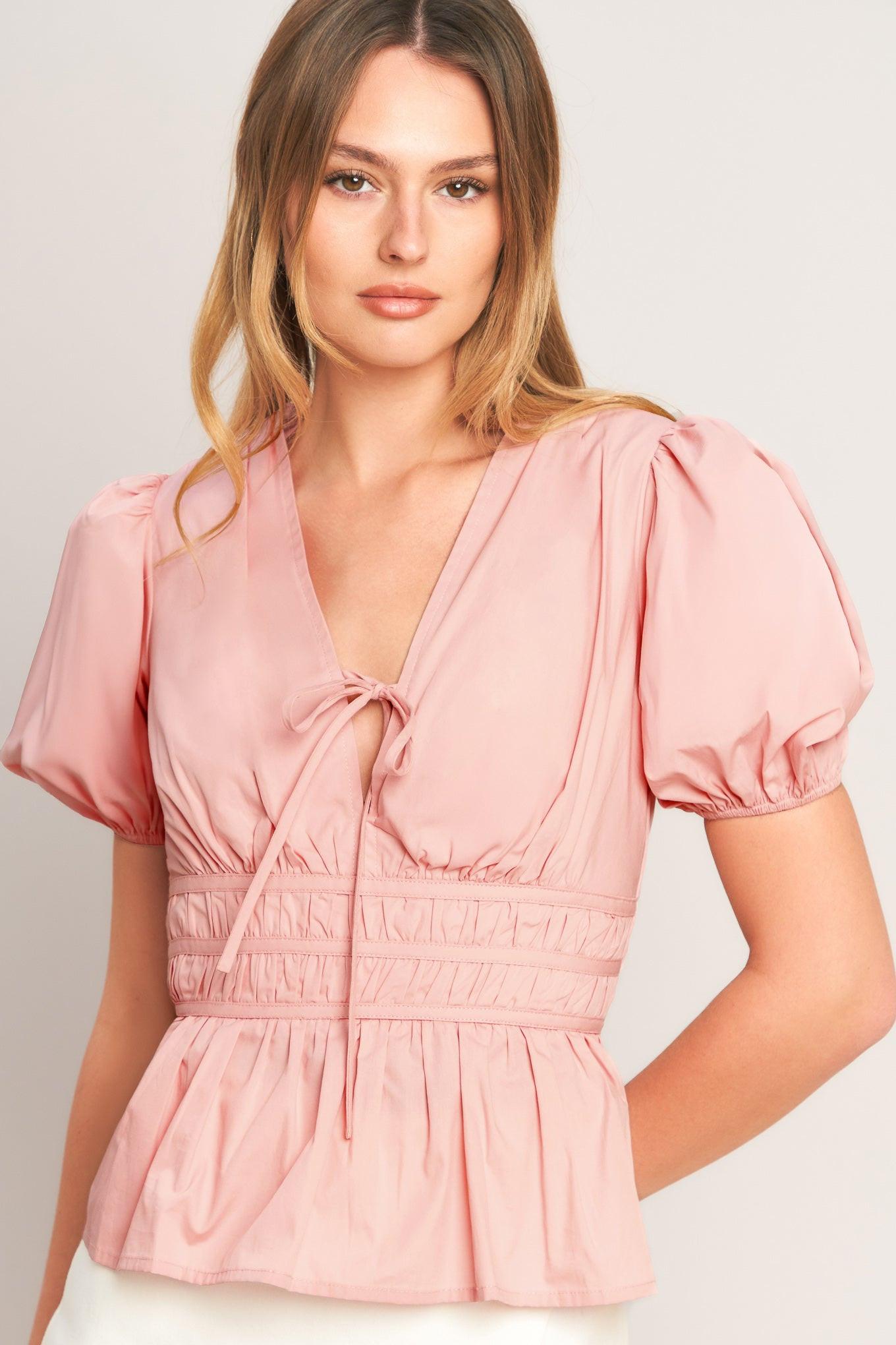 LOVELY CHARM PINK WOVEN TOP