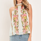 BOTANICAL ESCAPE WOVEN HALTER TOP