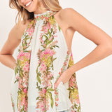 BOTANICAL ESCAPE WOVEN HALTER TOP