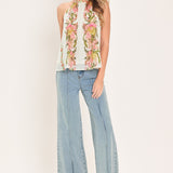 BOTANICAL ESCAPE WOVEN HALTER TOP