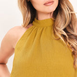 GOLDEN STATE OF MIND WOVEN HALTER TOP