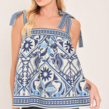 CAPRI COAST TIE-STRAP WOVEN TOP