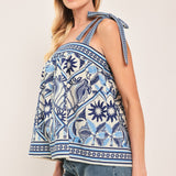 CAPRI COAST TIE-STRAP WOVEN TOP
