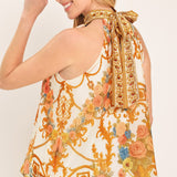 ANTIQUE BLOOM WOVEN HALTER TOP