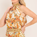 ANTIQUE BLOOM WOVEN HALTER TOP