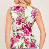 ROMANTIC ROSE PEPLUM WOVEN TOP