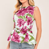 ROMANTIC ROSE PEPLUM WOVEN TOP