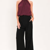 BORDEAUX SHEER DRAPE WOVEN HALTER TOP