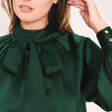 FOREST POISE HUNTER GREEN TIE-NECK RAGLAN TOP