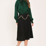 FOREST POISE HUNTER GREEN TIE-NECK RAGLAN TOP