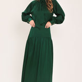 FOREST POISE HUNTER GREEN TIE-NECK RAGLAN TOP