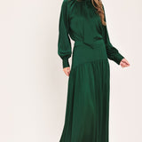 FOREST POISE HUNTER GREEN TIE-NECK RAGLAN TOP