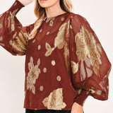 MAHOGANY PETAL SPARK WOVEN TOP