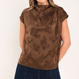 CHOCOLATE FLORAL WOVEN JACQUARD TOP