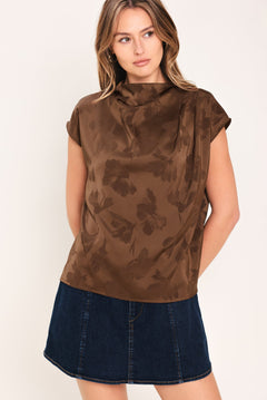 Flying Tomato Chocolate Floral Woven Jacquard Top in brown