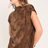 CHOCOLATE FLORAL WOVEN JACQUARD TOP