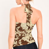EARTHY FLORAL TEMPTATION POWER MESH TOP