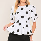 RETRO POLKA DOT WOVEN TOP