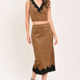 UMBER LACE AFTERGLOW FAUX SUEDE CROP TOP
