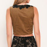 UMBER LACE AFTERGLOW FAUX SUEDE CROP TOP