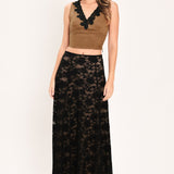 UMBER LACE AFTERGLOW FAUX SUEDE CROP TOP