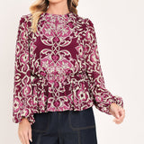 FUCHSIA GARDEN MOTIF WOVEN TOP