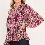 FUCHSIA GARDEN MOTIF WOVEN TOP