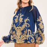 MIDNIGHT HERITAGE FLOW WOVEN TOP