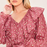 ROSE IKAT RUFFLE WOVEN TOP