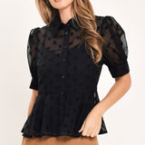 POLKA VEIL ROMANCE WOVEN TOP