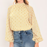 VANILLA GOLDEN HAZE FOIL WOVEN TOP