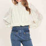 IVORY CLOUD EMBRACE WOVEN JACQUARD TOP