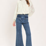 IVORY CLOUD EMBRACE WOVEN JACQUARD TOP