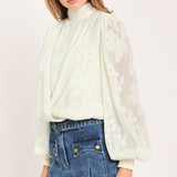 IVORY CLOUD EMBRACE WOVEN JACQUARD TOP