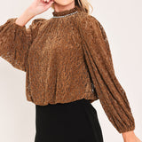AUBURN SHIMMER MUSE WOVEN VELVET LACE TOP