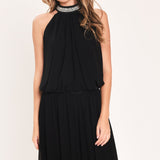 JEWEL HOUR BLACK EMBELLISHED HALTER & WIDE-LEG PANTS SET