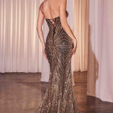 CLEARANCE - Ladivine J871 Long Sultry Fitted Strapless Gold Gown (Size 16)