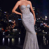 CLEARANCE - Ladivine J871 Long Sultry Fitted Strapless Gold Gown (Size 16)